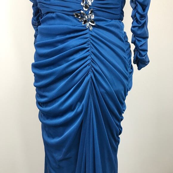 Adrianna Papell Occasions Blue Rushed Gown Dress  Jewels size 6 - Picture 7 of 14